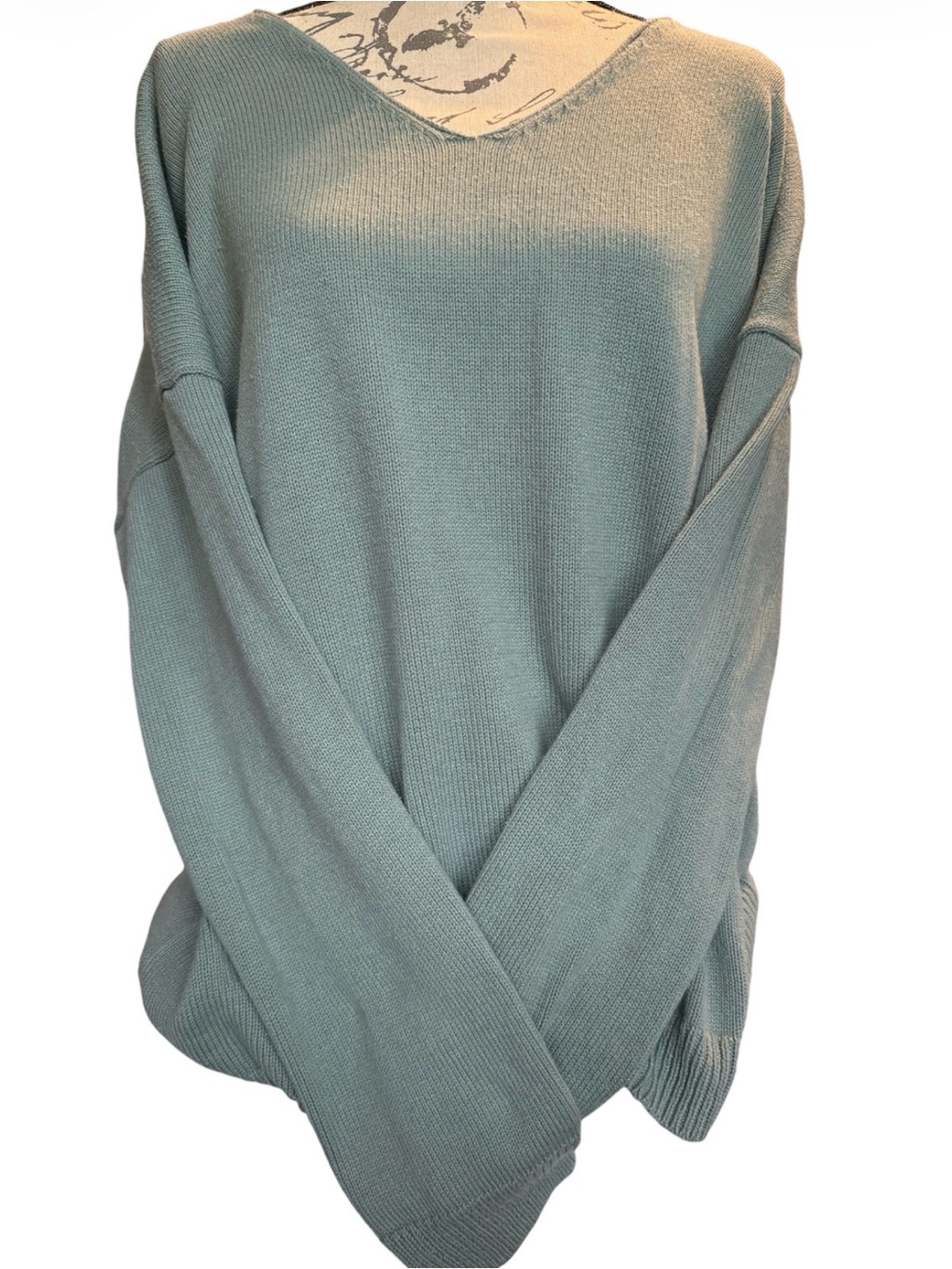 Express Sage Green Open Ladder Back V-Neck Knit Sweater Women’s Size Large